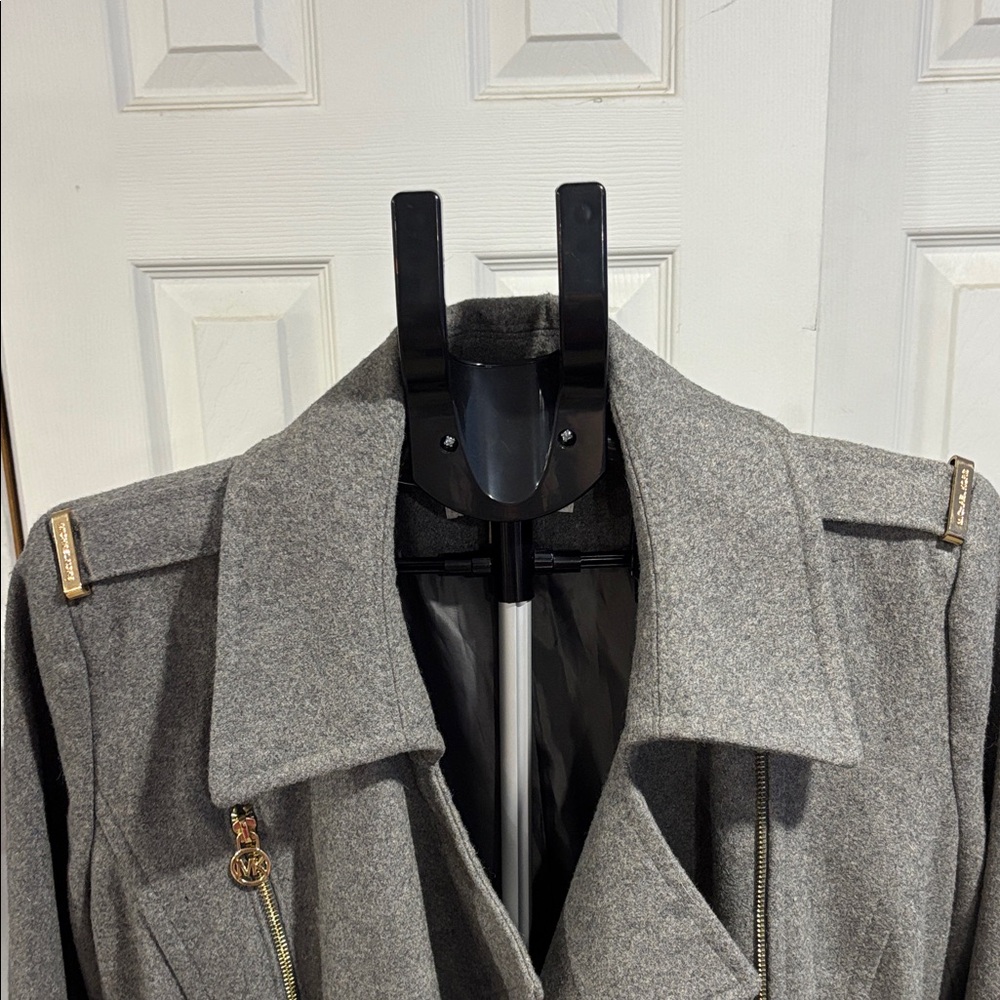 MICHAEL Michael Kors Charcoal Trench Coat with Gold Details - Picture 4 of 14